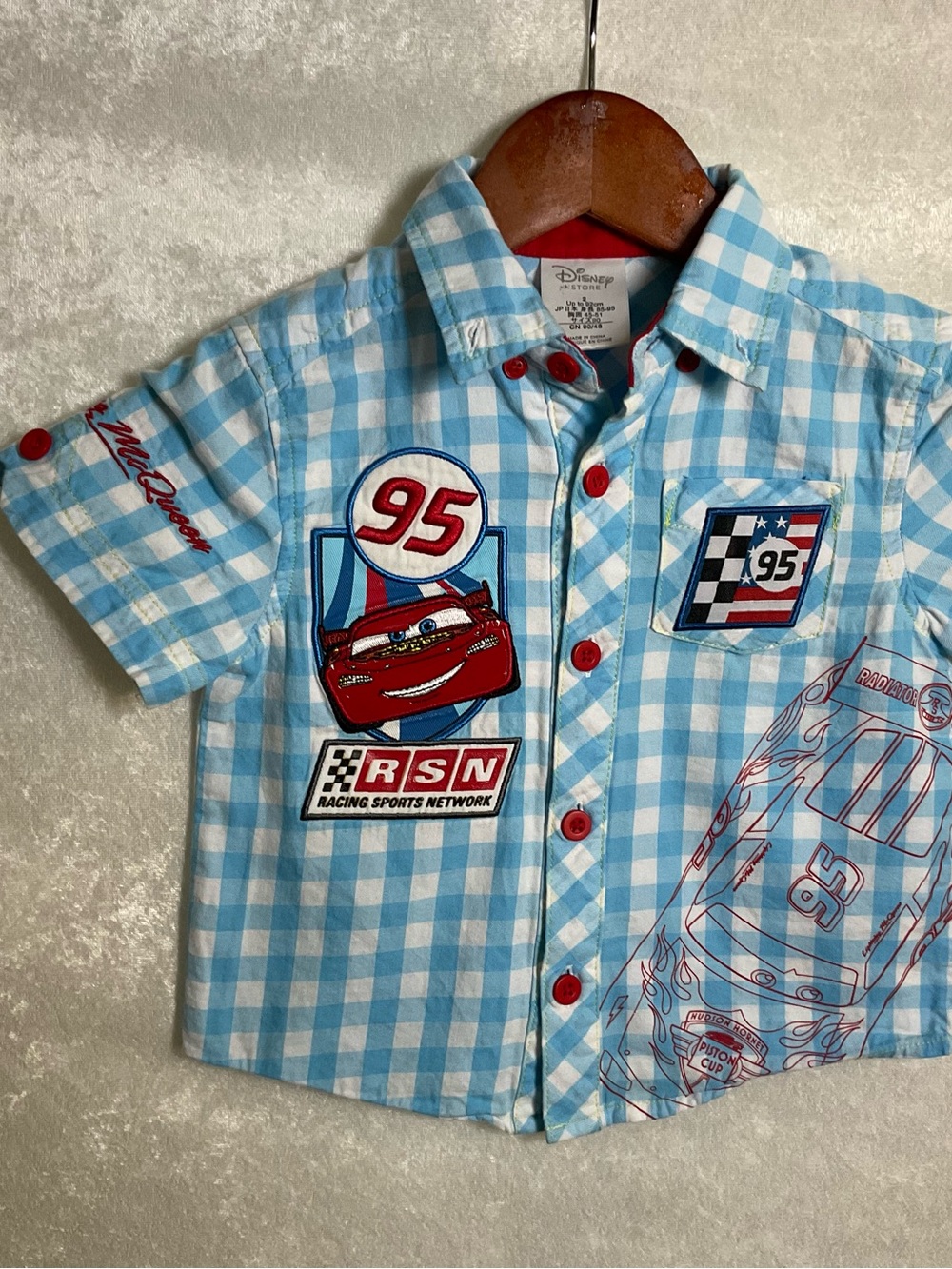 Disney Exclusive Blue and White Plaid Cars Button-Front Shirt Lightning McQueen